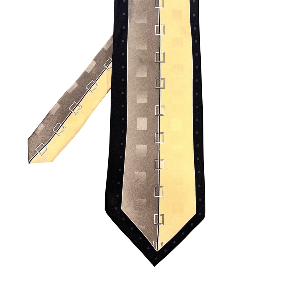 Versailles by Piattelli Yellow Taupe Silk Necktie Mens OS Geometric Geometric